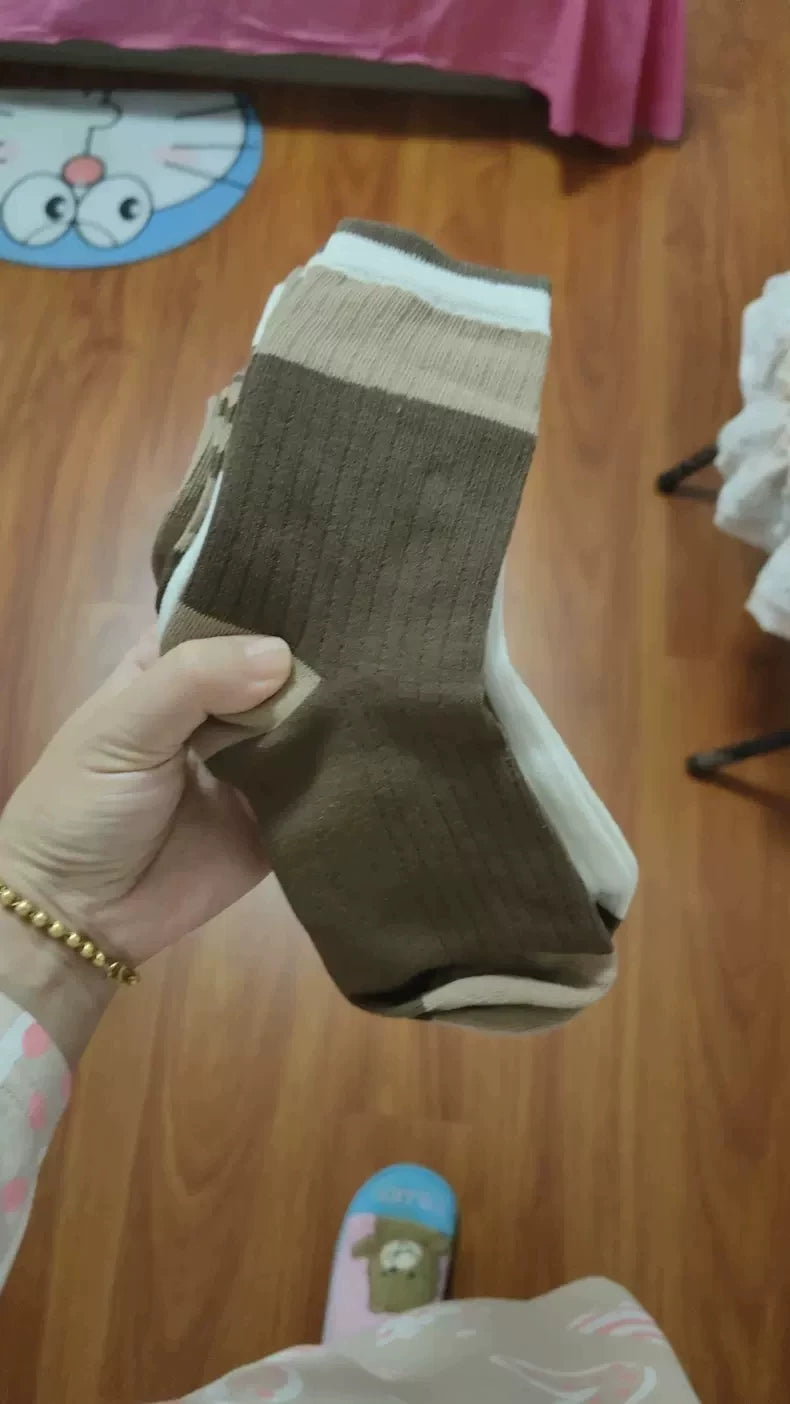 Women's Trendy Brown Crew Socks | Casual Fall Winter Mid-Calf