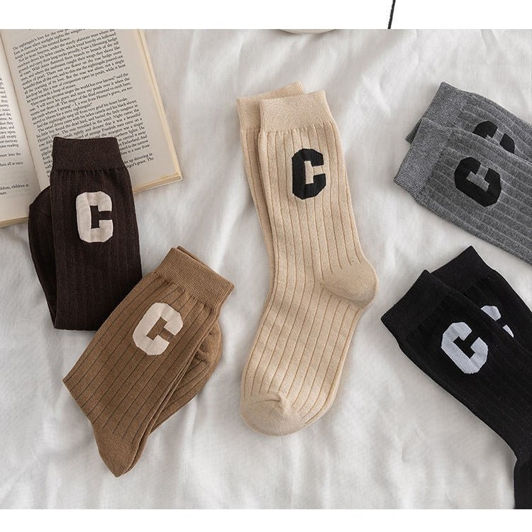 C Logo Crew Socks for Women | Trendy Soft Casual Everyday Socks