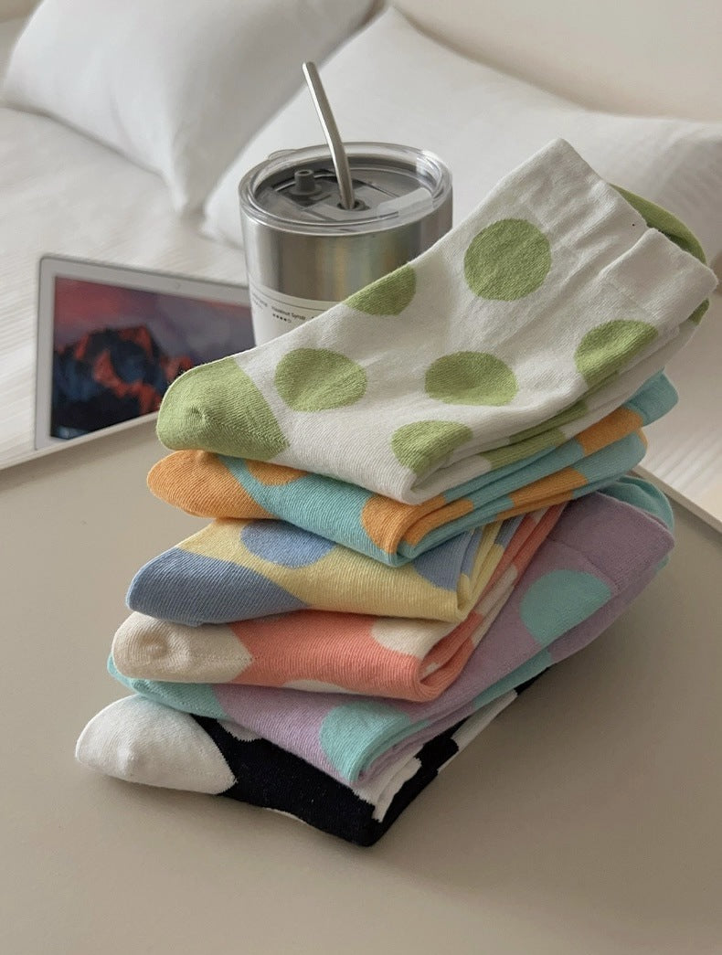 Women's Polka Dot Cotton Crew Socks | Trendy Casual Patterned Socks