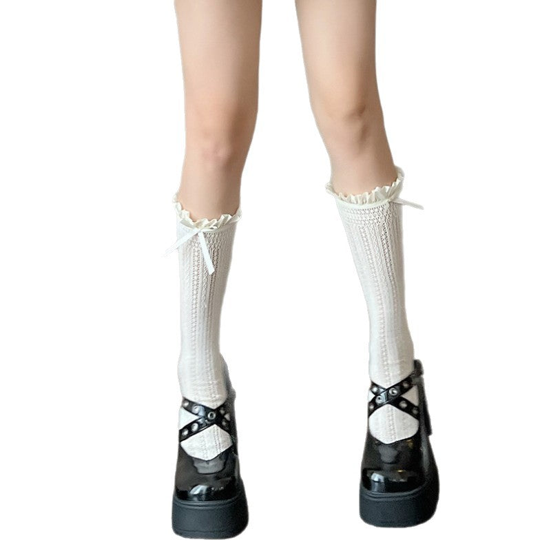 Lace Ruffled Calf High Socks | Sheer Summer Women's Socks