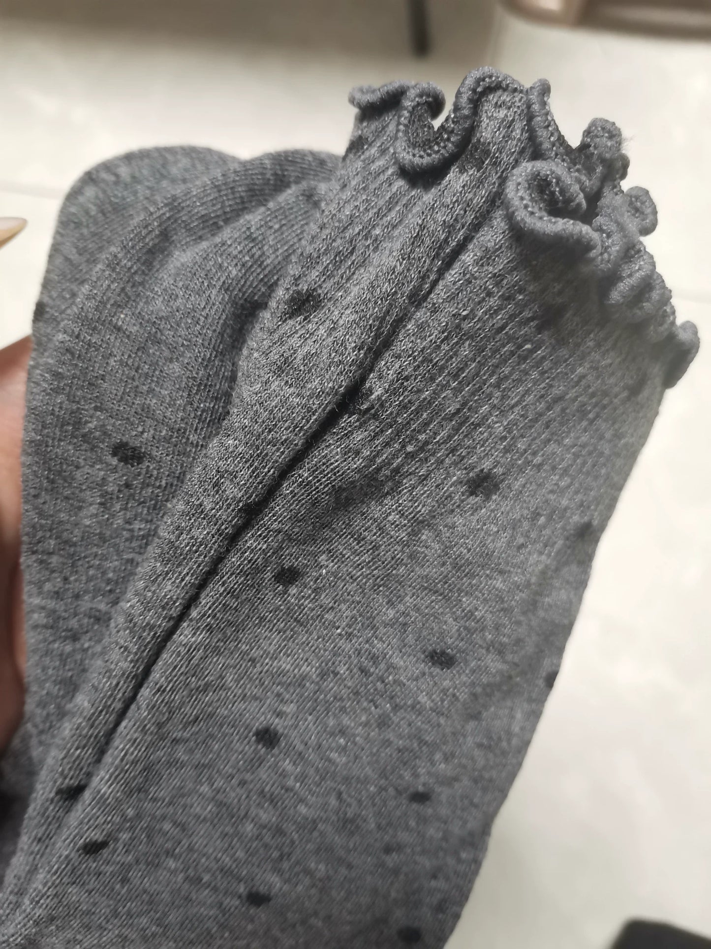 Ruffled Polka Dot Cotton Crew Socks for Women