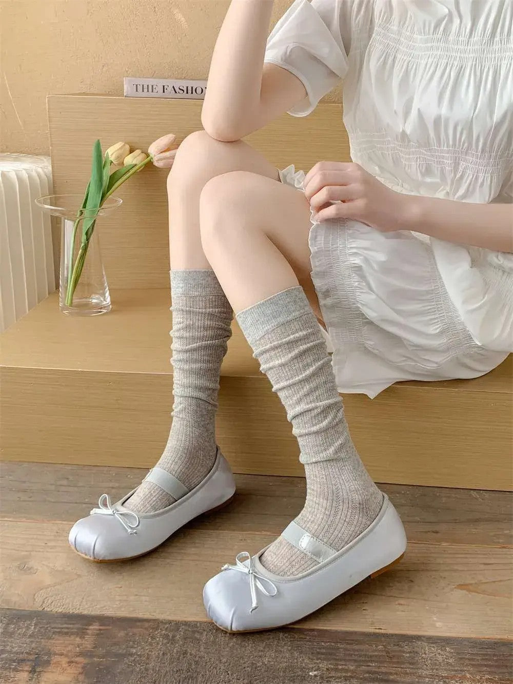 Breathable Mesh Calf Crew Socks | Ballet Miu Style Summer Socks for Women