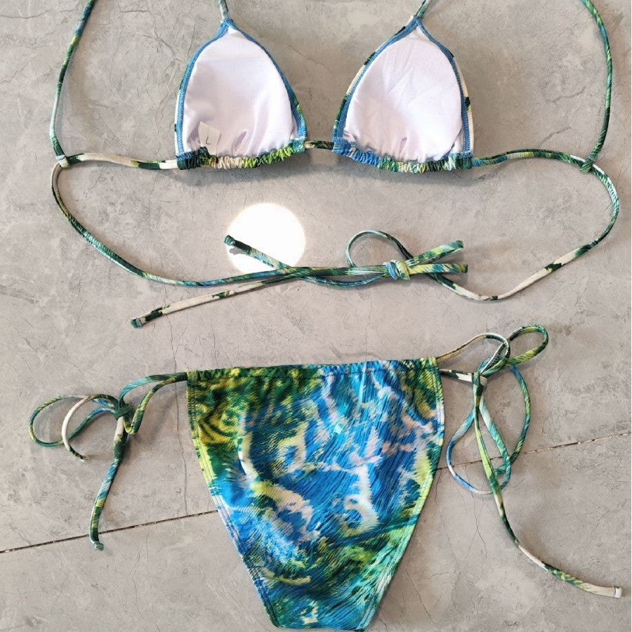Tropical Printed Cross Wrap Tie Bikini Set | Sexy Women's Swimwear