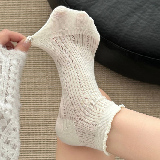 Ruffle Trim Mesh Ankle Socks | Breathable Summer Socks for Women