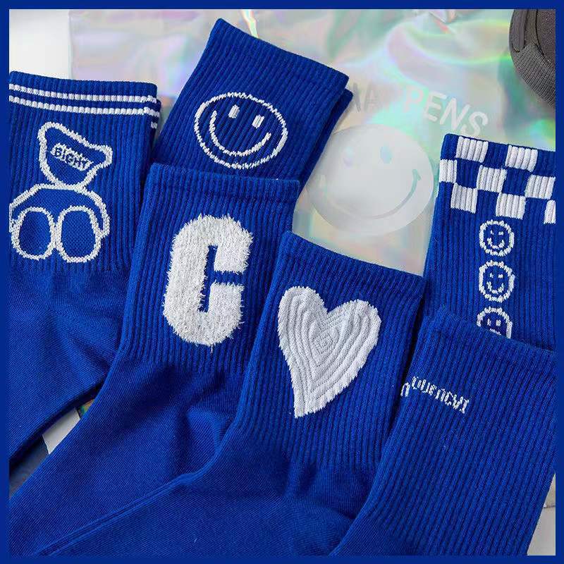 Trendy Novelty Crew Socks | Klein Blue Cotton Socks for Women
