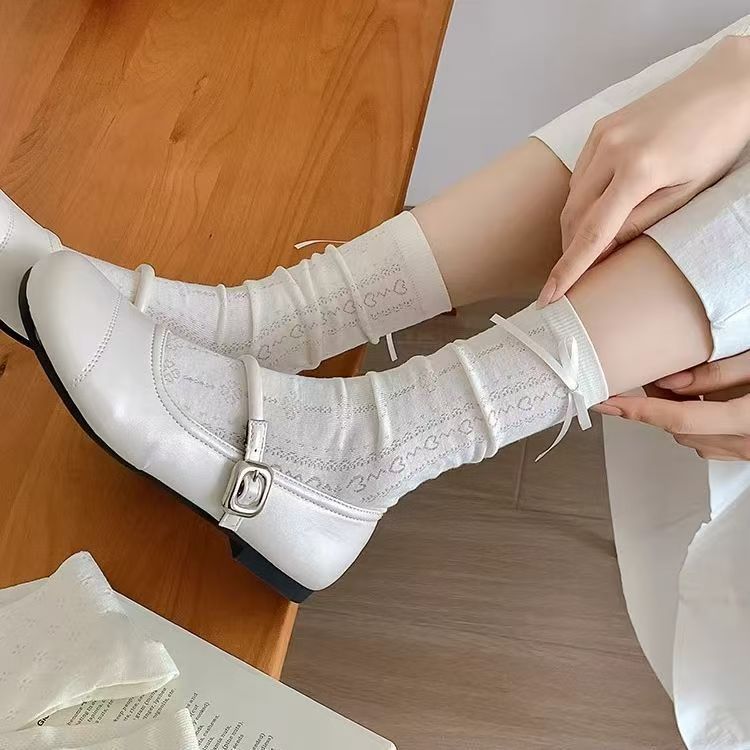 Sheer White Crew Socks for Women | Bow Summer Mid-Calf Socks