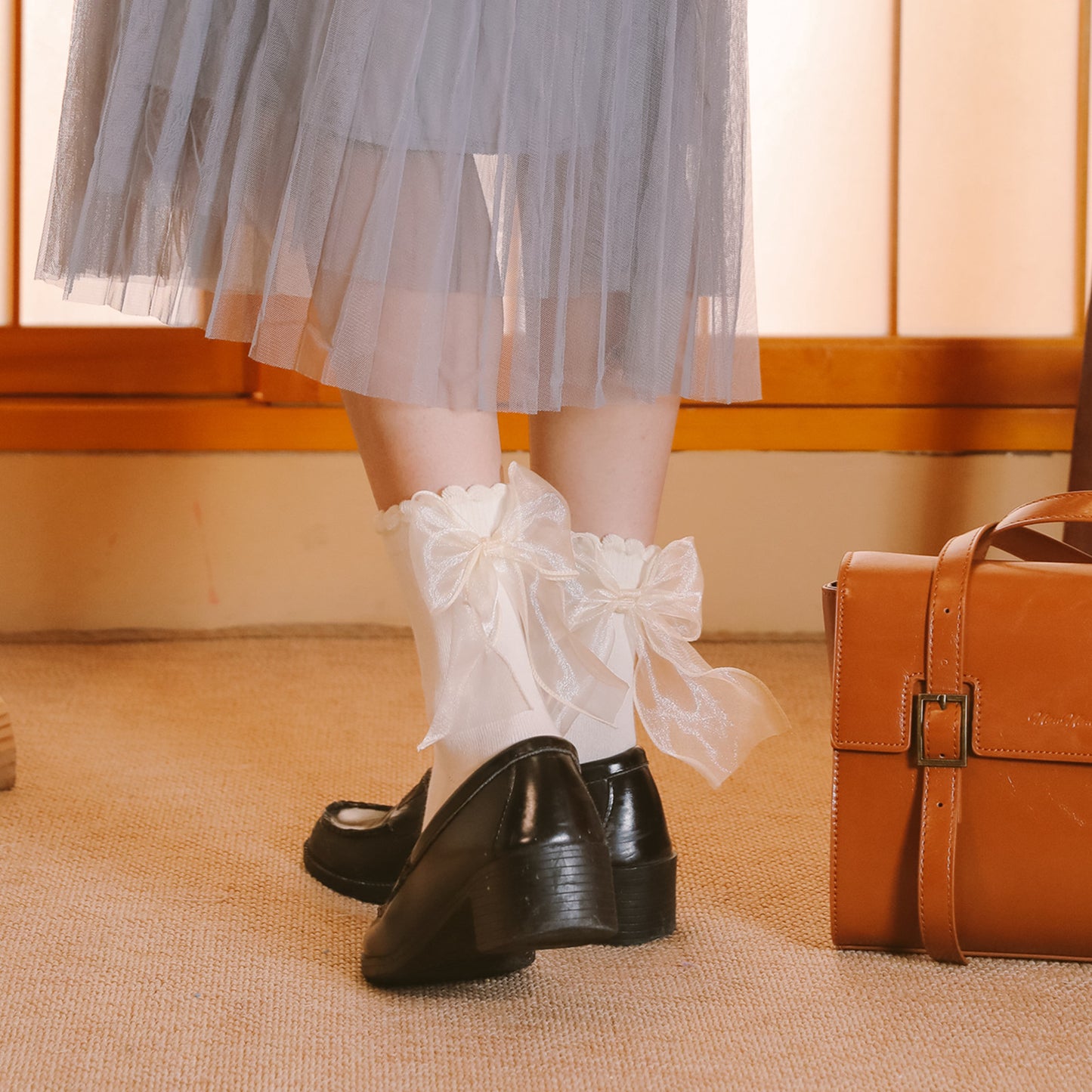 Sheer Bow Ruffle Crew Socks | Cute Lolita JK Socks for Women