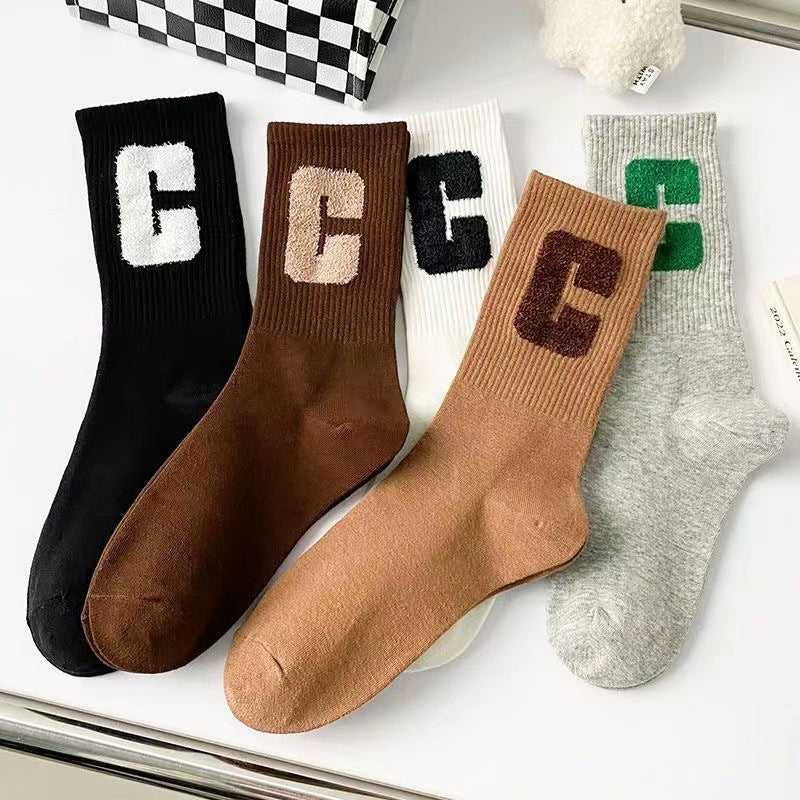 Trendy C Logo Crew Socks for Women | Soft Everyday Casual Socks
