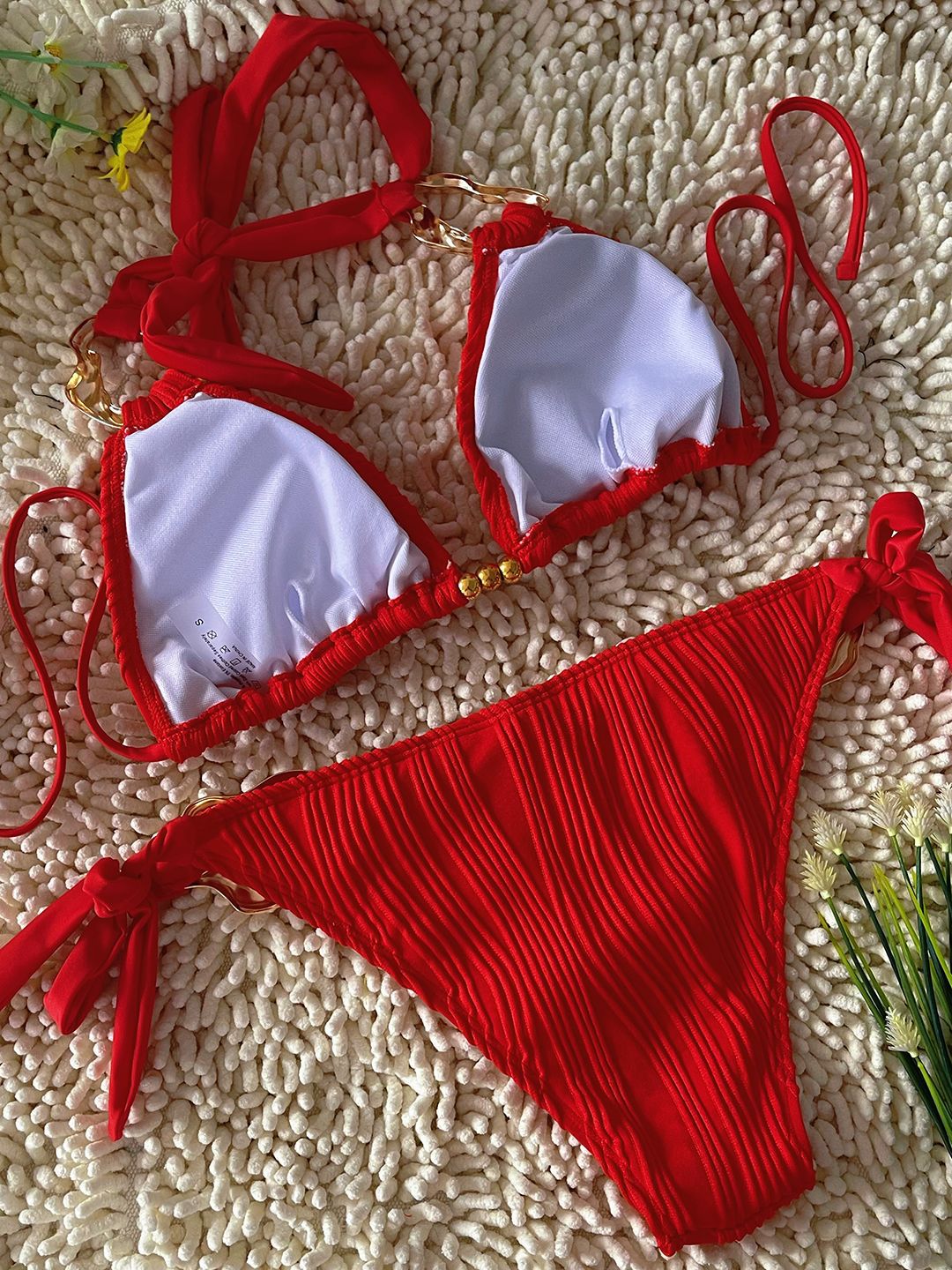 Textured Halter Tie-Side Bikini | Sexy Solid Women's Swimwear