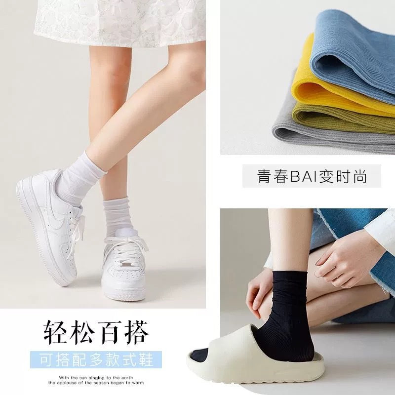 Thin Ice Silk Slouch Crew Socks for Women | Breathable Summer Solid Socks