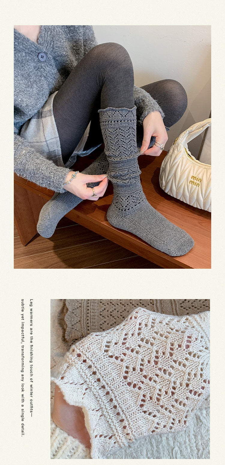 Vintage Openwork Chunky Knit Calf Socks | Cozy Winter Women's Socks