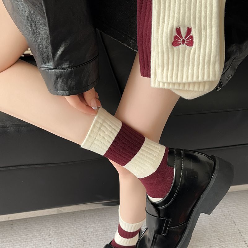 Cute Crew Socks for Women | Burgundy Casual Mid-Calf Socks