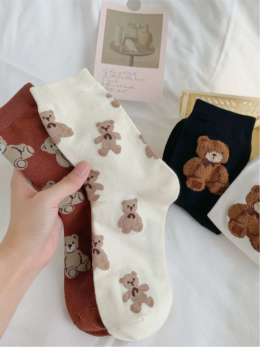 Cute Bear Print Women's Crew Socks | Casual Cotton Novelty Socks