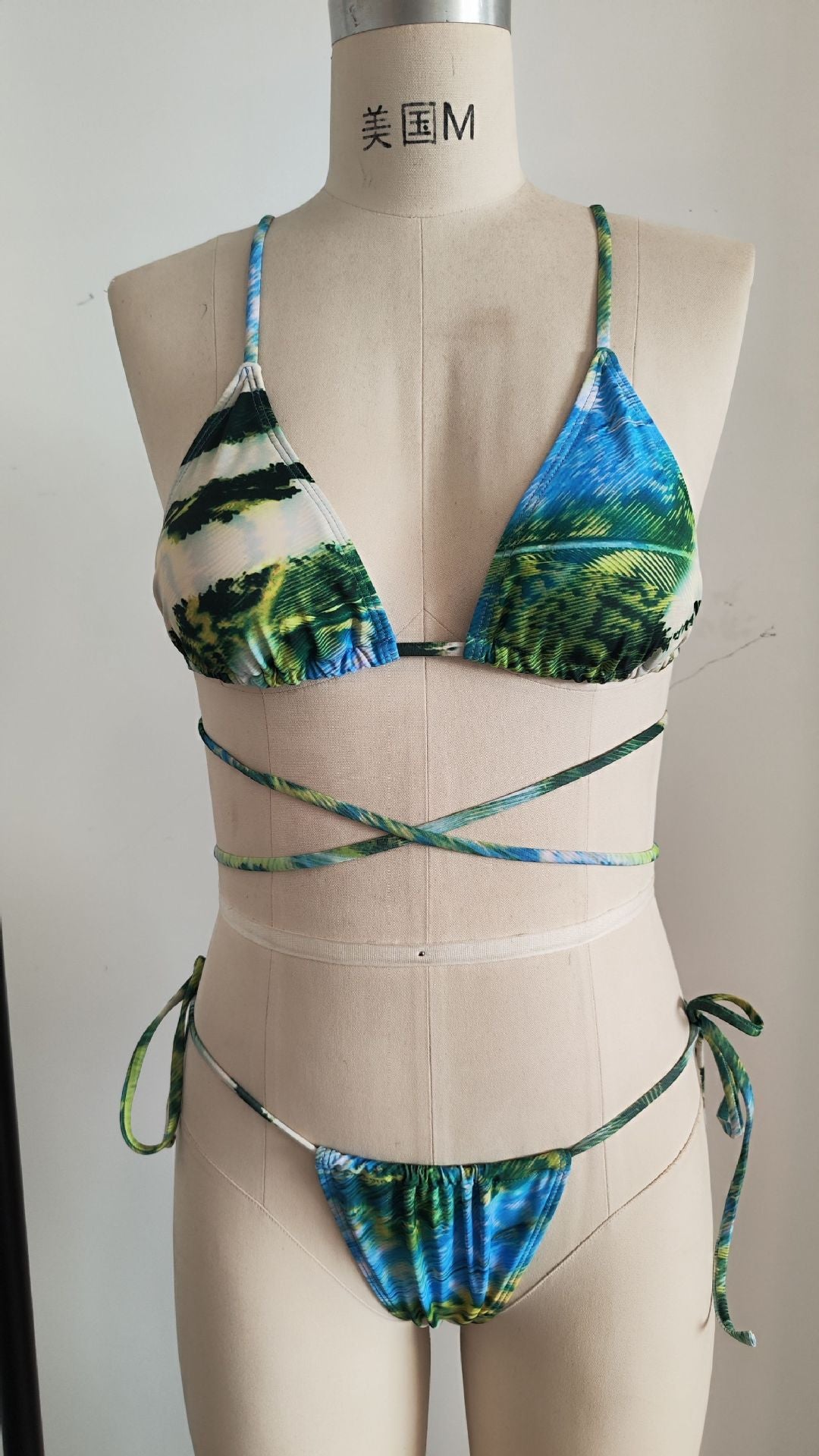 Tropical Printed Cross Wrap Tie Bikini Set | Sexy Women's Swimwear