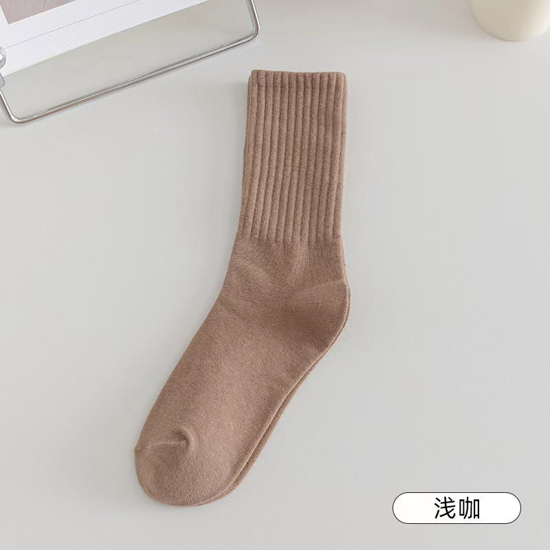 Solid Ribbed Crew Socks for Women | Breathable Casual Socks