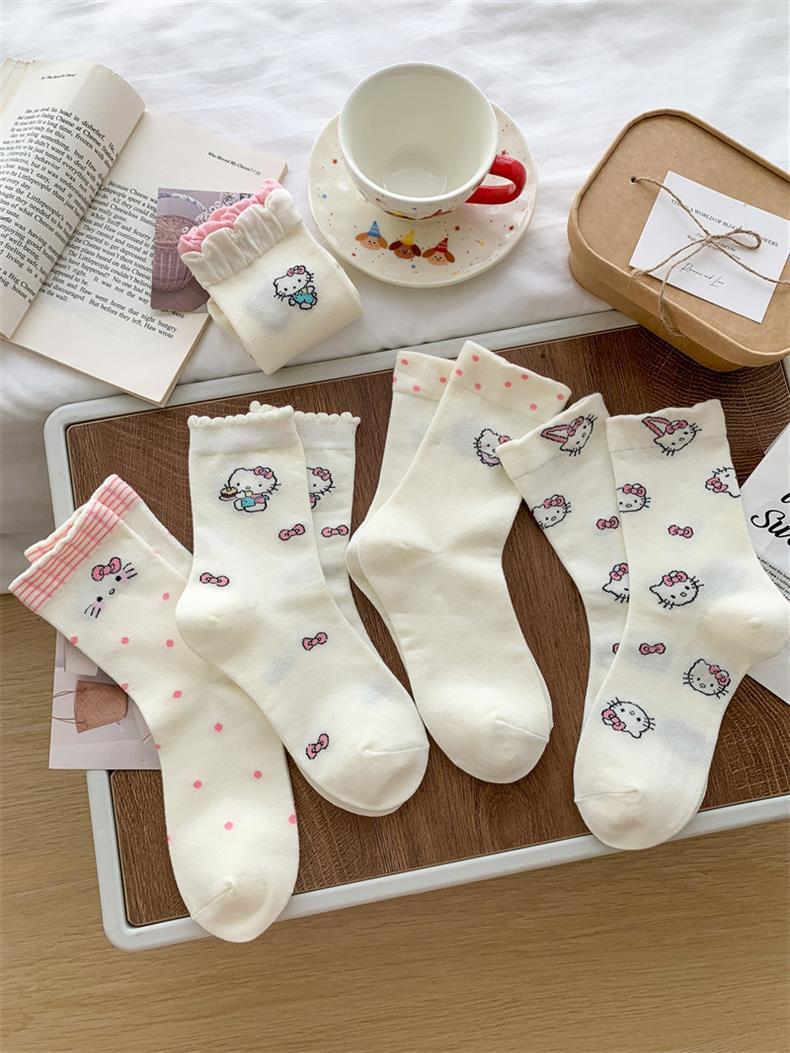 Cute Novelty Crew Socks | Kawaii Cat Print Socks for Women