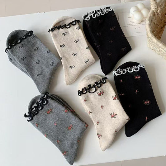 Vintage Ruffled Crew Socks | Cute Patterned Women's Everyday Socks