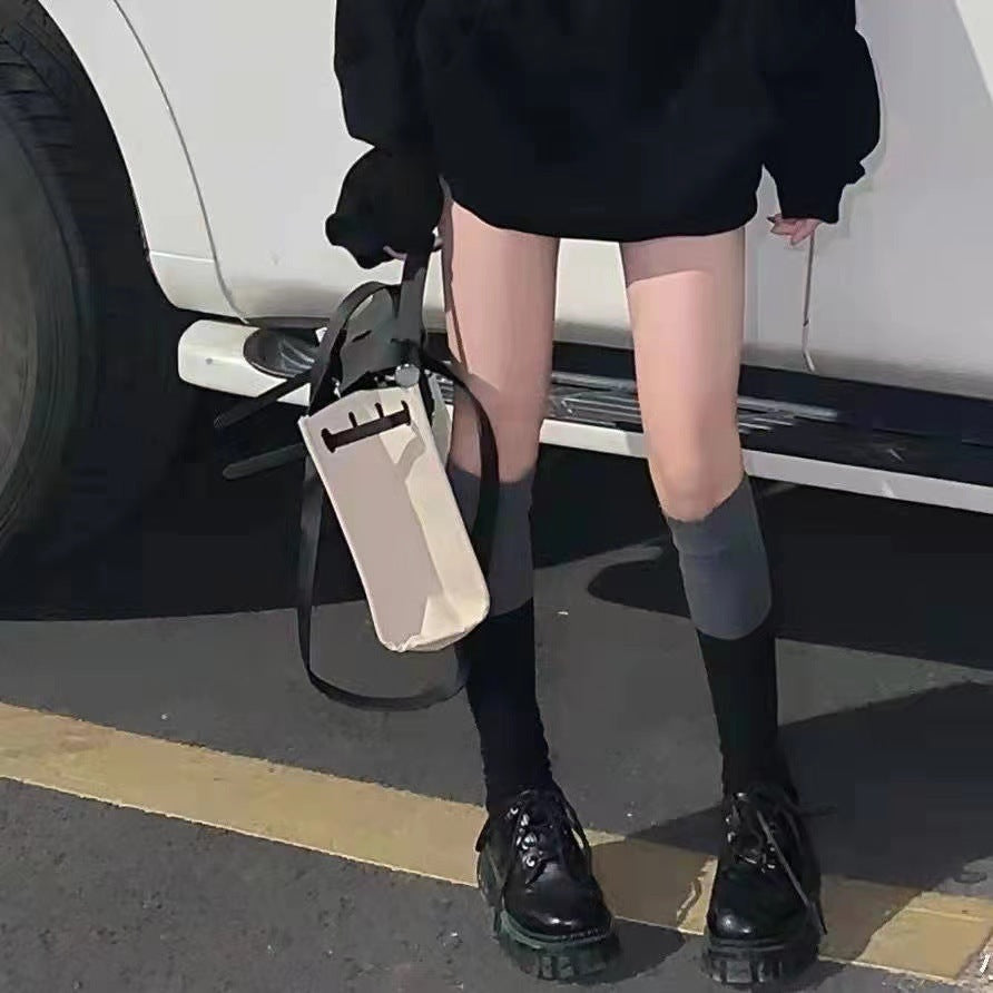 Women's Black Grey Color Block Knee Socks | Trendy Everyday Wear