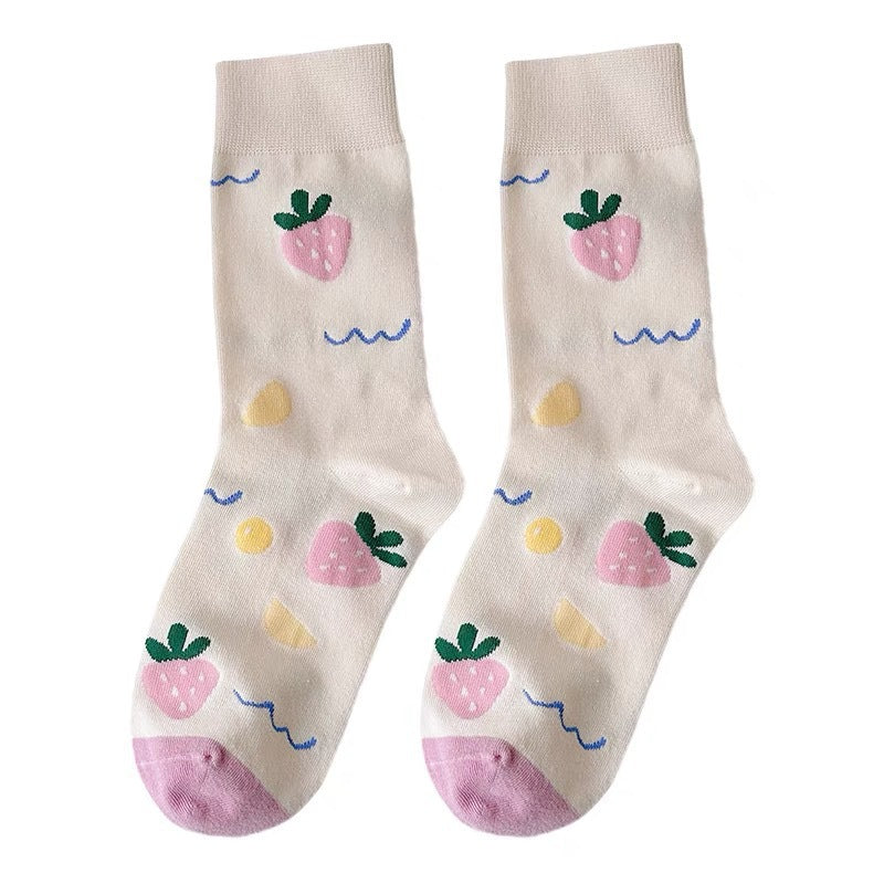 Cute Cream Novelty Crew Socks for Women | Casual Patterned Socks