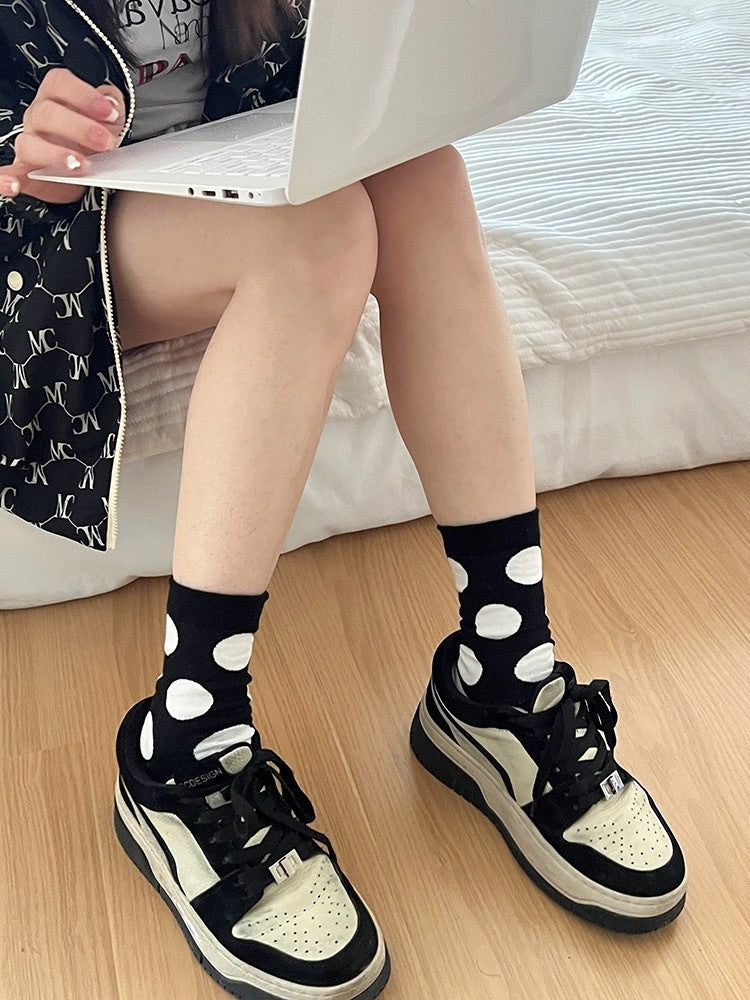 Women's Polka Dot Cotton Crew Socks | Trendy Casual Patterned Socks
