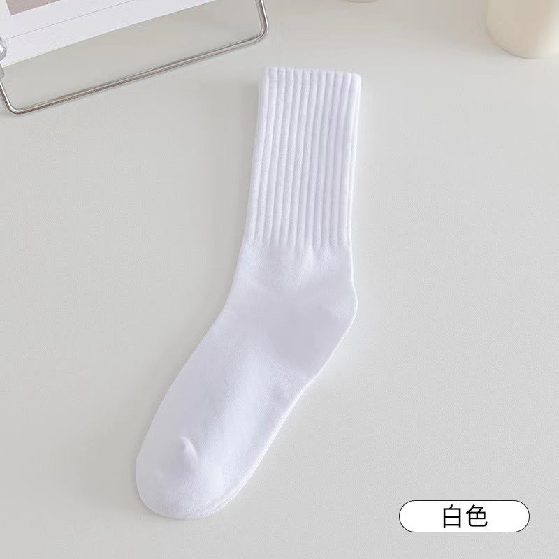 Solid Ribbed Crew Socks for Women | Breathable Casual Socks