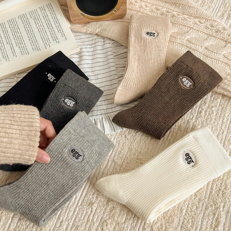Women's Cotton Crew Socks | Embroidered Neutral Fall Socks