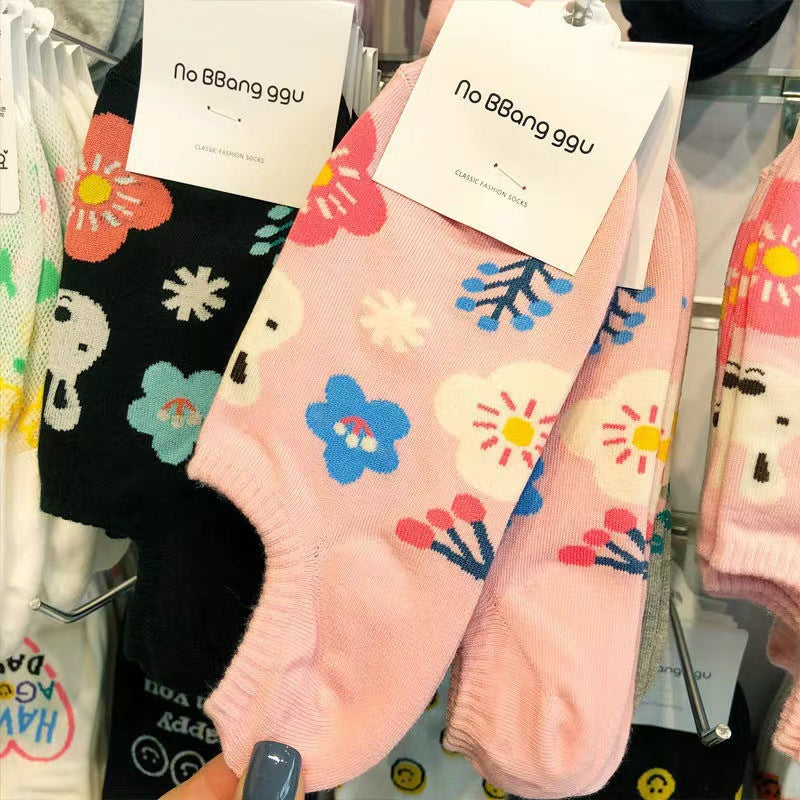 Cute Floral Rabbit No-Show Socks for Women | Casual Cotton