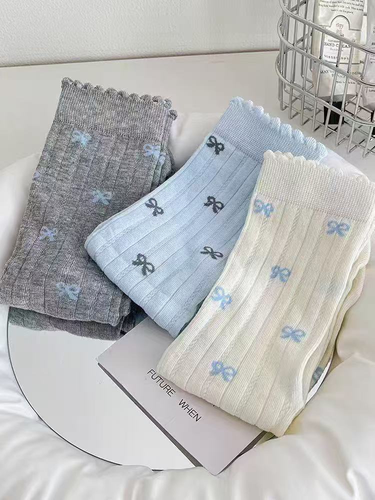 Women's Bow Pattern Crew Socks | Thin Breathable Spring Summer Socks