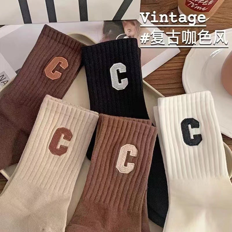 Trendy Letter C Crew Socks | Breathable Everyday Socks for Women