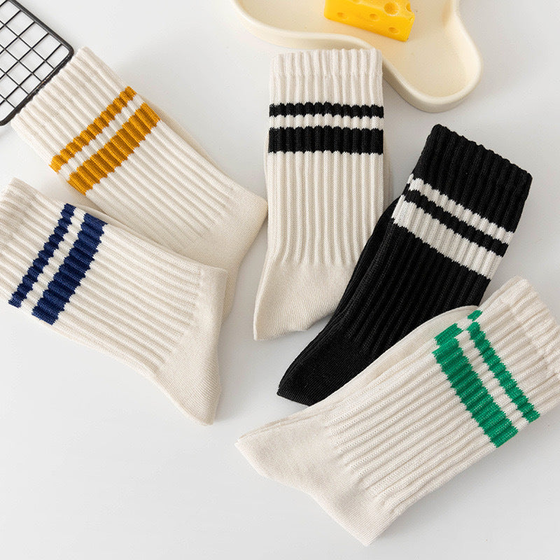 Striped Cotton Crew Socks | Casual Athletic Women's Mid Calf Socks