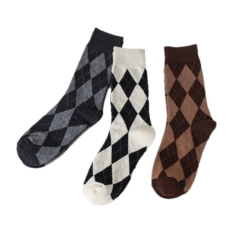 Vintage Argyle Crew Socks for Women | Retro Patterned Mid-Calf Socks