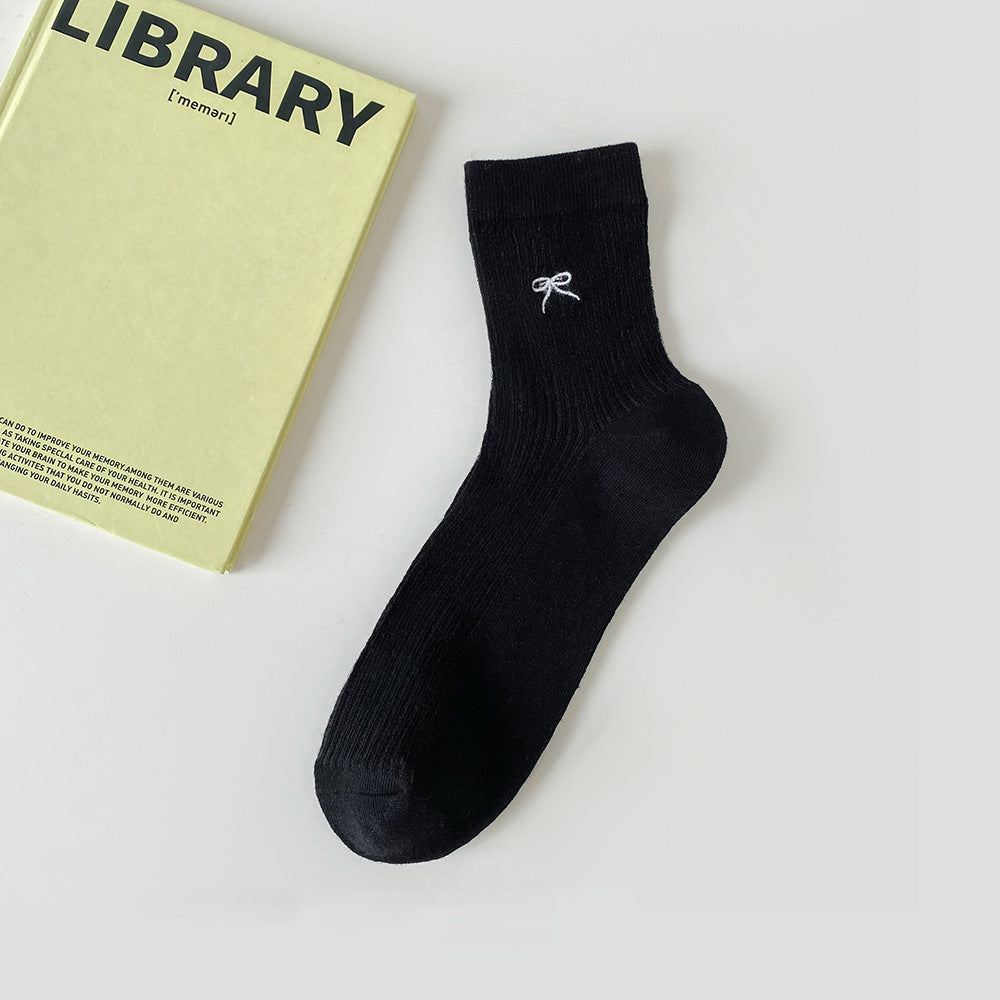 Bow Embroidered Women Ankle Socks | Breathable Cotton Mesh Summer Socks