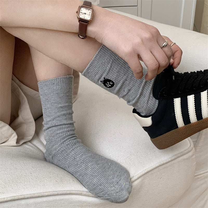 Speckled Embroidered Cotton Crew Socks for Women