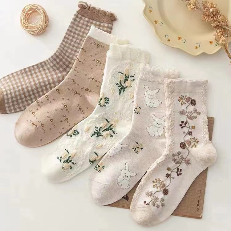 Cute Patterned Crew Socks for Women | Cotton Vintage Everyday Socks