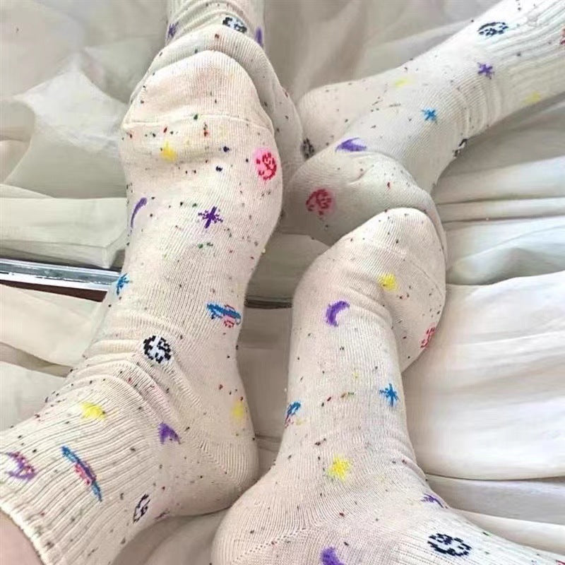 Women's Starry Patterned Crew Socks | Soft Cotton Novelty Socks