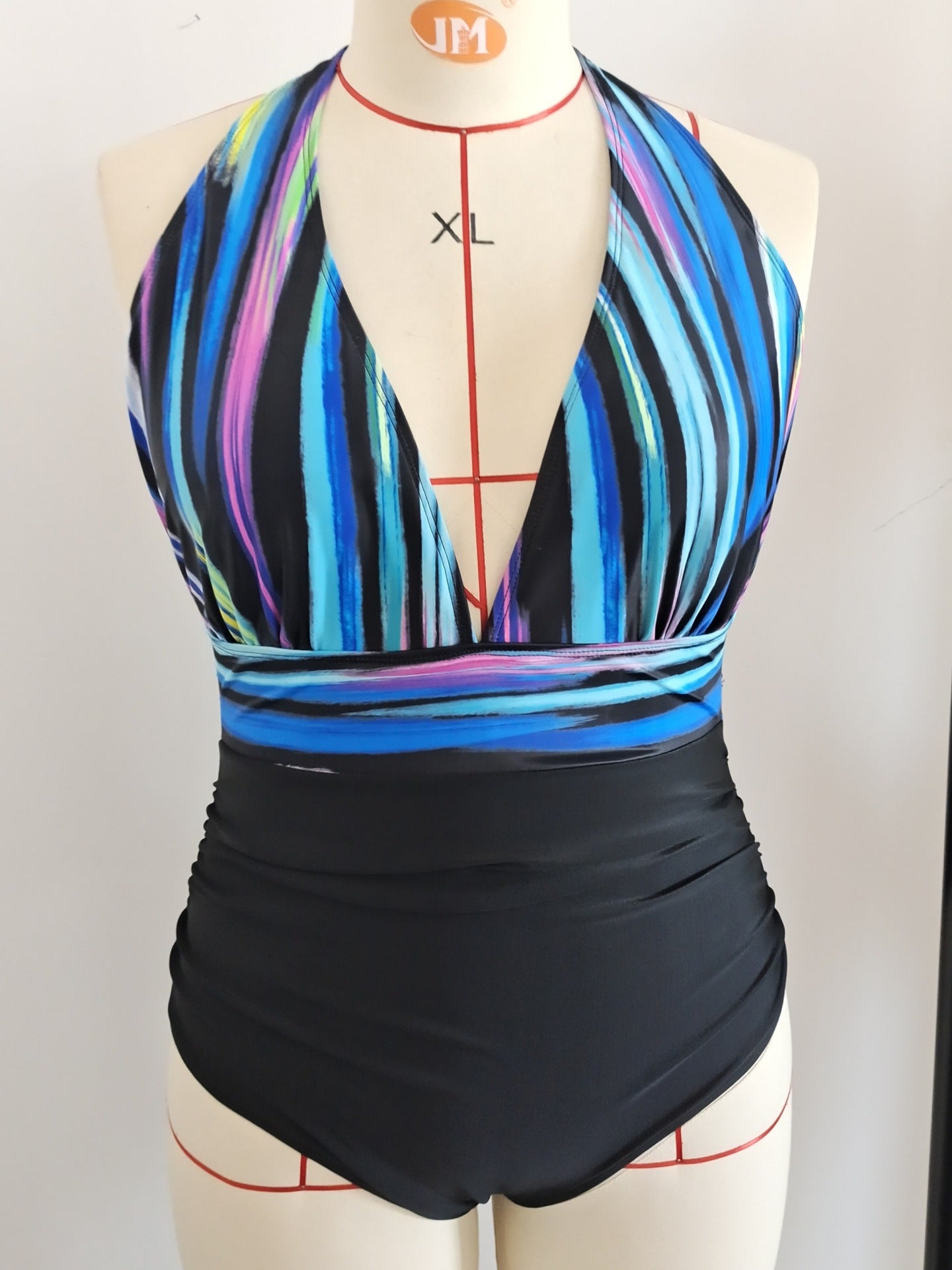 Plus Size Striped Halter One-Piece Swimsuit | Women's Vacation Swimwear