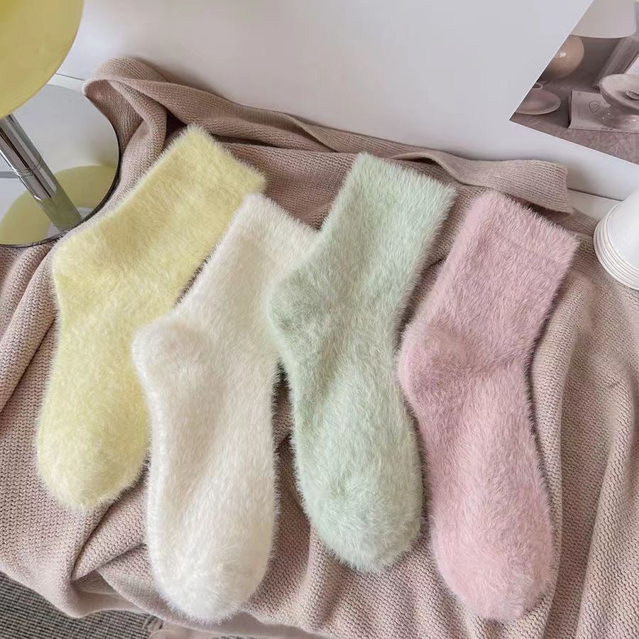 Women's Fuzzy Cozy Crew Socks | Warm Plush Winter Lounge Socks