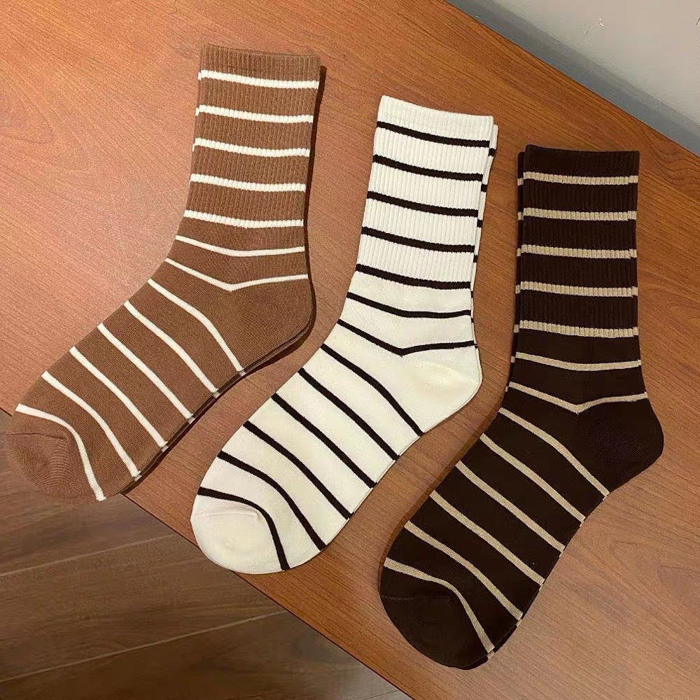 Striped Crew Socks for Women | Cotton Casual Athletic Mid-Calf Socks