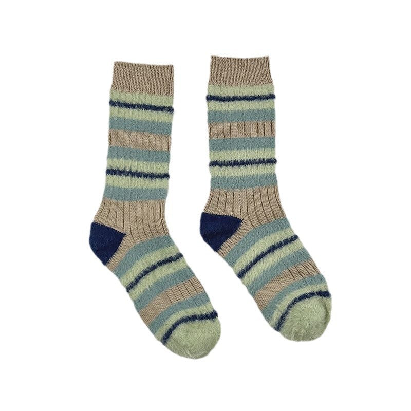 Women's Cozy Fuzzy Striped Crew Socks | Warm Winter Lounge Socks