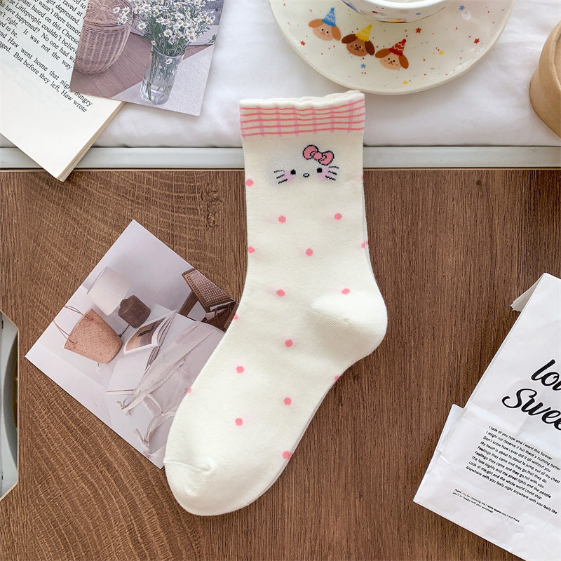 Cute Novelty Crew Socks | Kawaii Cat Print Socks for Women