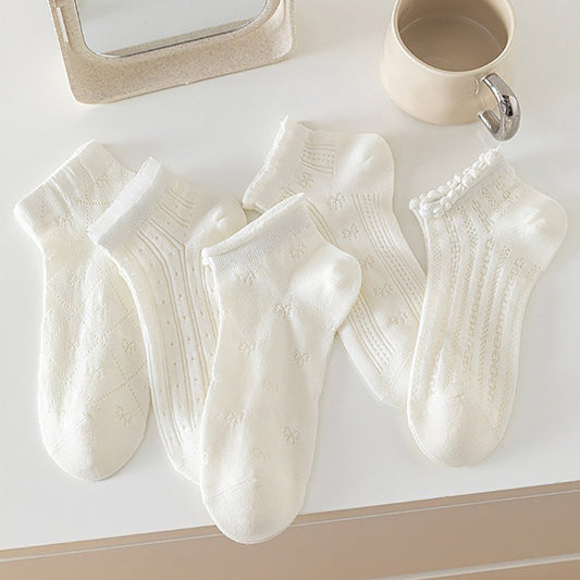 Feminine Bow Ankle Socks | Combed Cotton Women's Socks