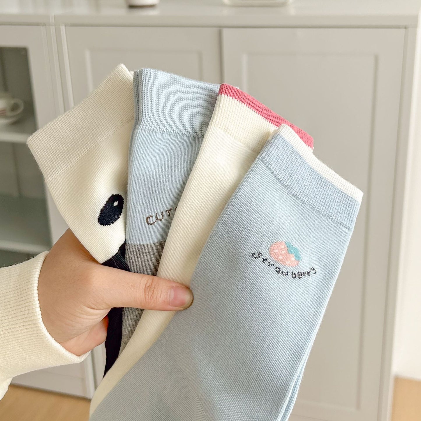 Cute Cartoon Cotton Crew Socks | Seamless Women's Mid Calf Socks