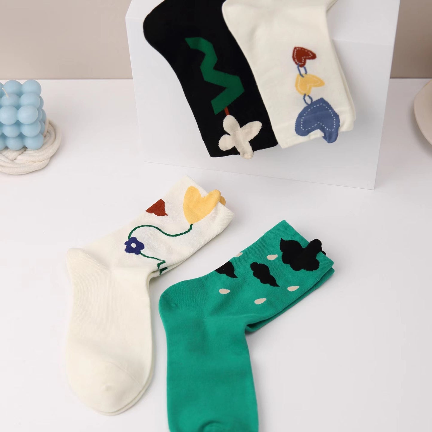 Cute Novelty Crew Socks for Women | Trendy Patterned Cotton Socks
