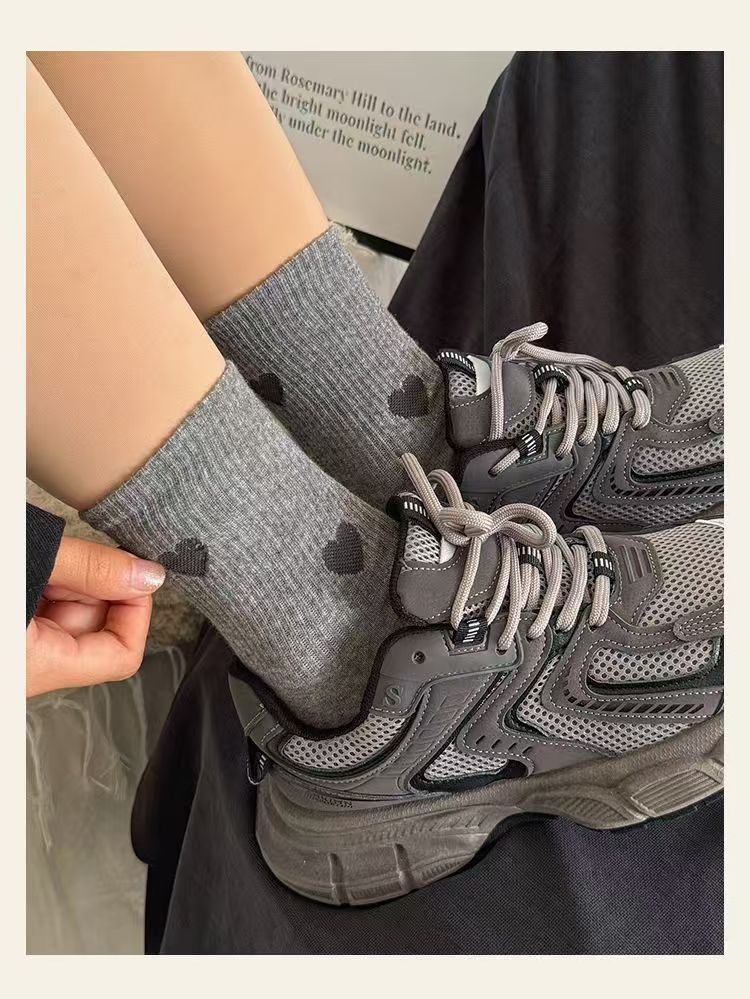 Heart Print Cotton Crew Socks for Women | Casual Trendy Everyday