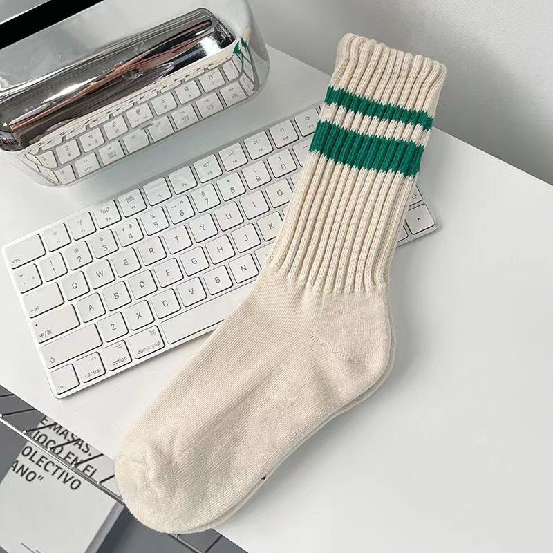 Striped Cotton Crew Socks | Casual Athletic Women's Mid Calf Socks
