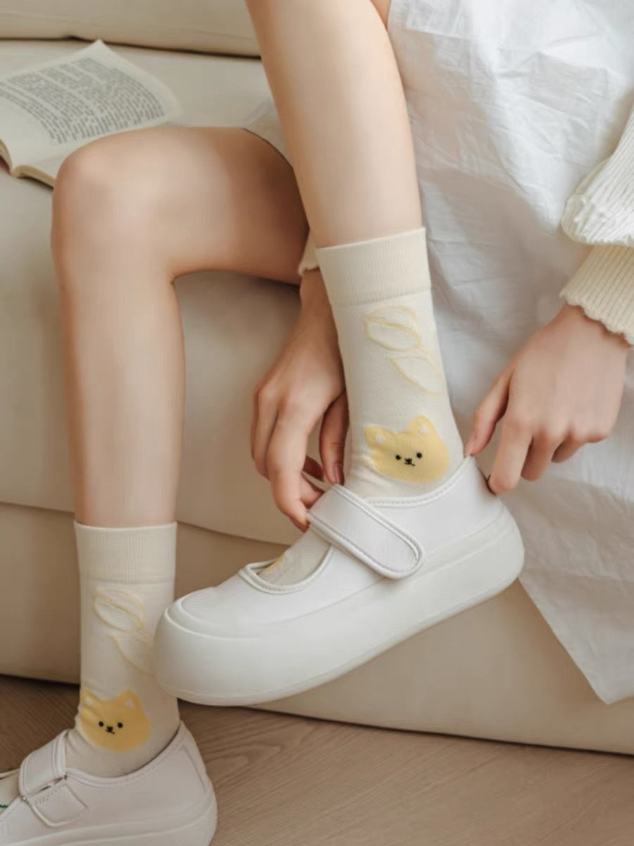 Cute Cream Novelty Crew Socks for Women | Casual Patterned Socks