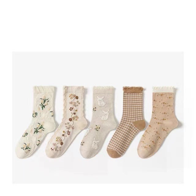 Cute Patterned Crew Socks for Women | Cotton Vintage Everyday Socks