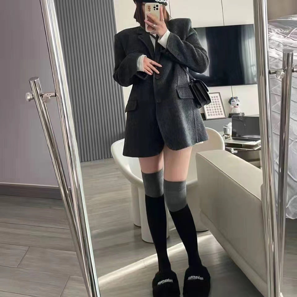 Women's Black Grey Color Block Knee Socks | Trendy Everyday Wear
