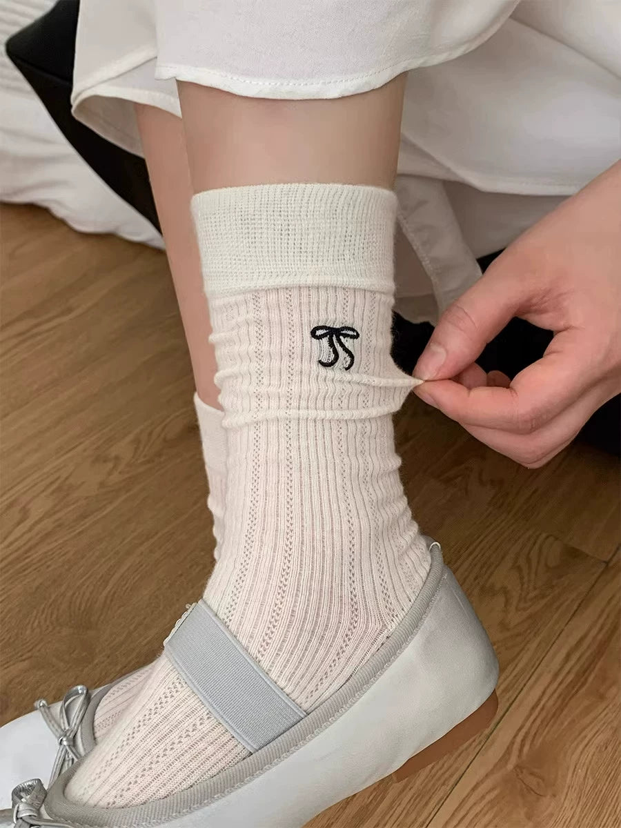 Ballet Bow Cotton Crew Socks | Breathable Summer Socks for Women
