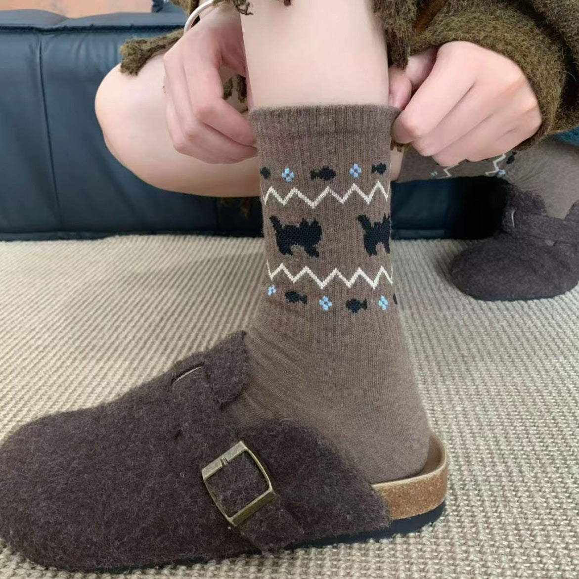 Vintage Fair Isle Crew Socks for Women | Cozy Winter Socks